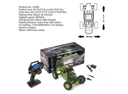 WLtoys 12428 1:12 RC Racing Car — 4WD High-Speed Off-Road Remote Control Buggy with LED Light, Alloy Climbing Truck, Boys & Kids Gift