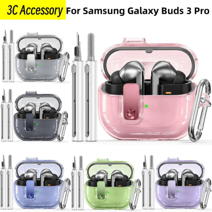 Buds3 Pro Lockable TPU Case – Transparent Protective Shell with Cleaning Kit for Samsung Galaxy Buds 3/3 Pro