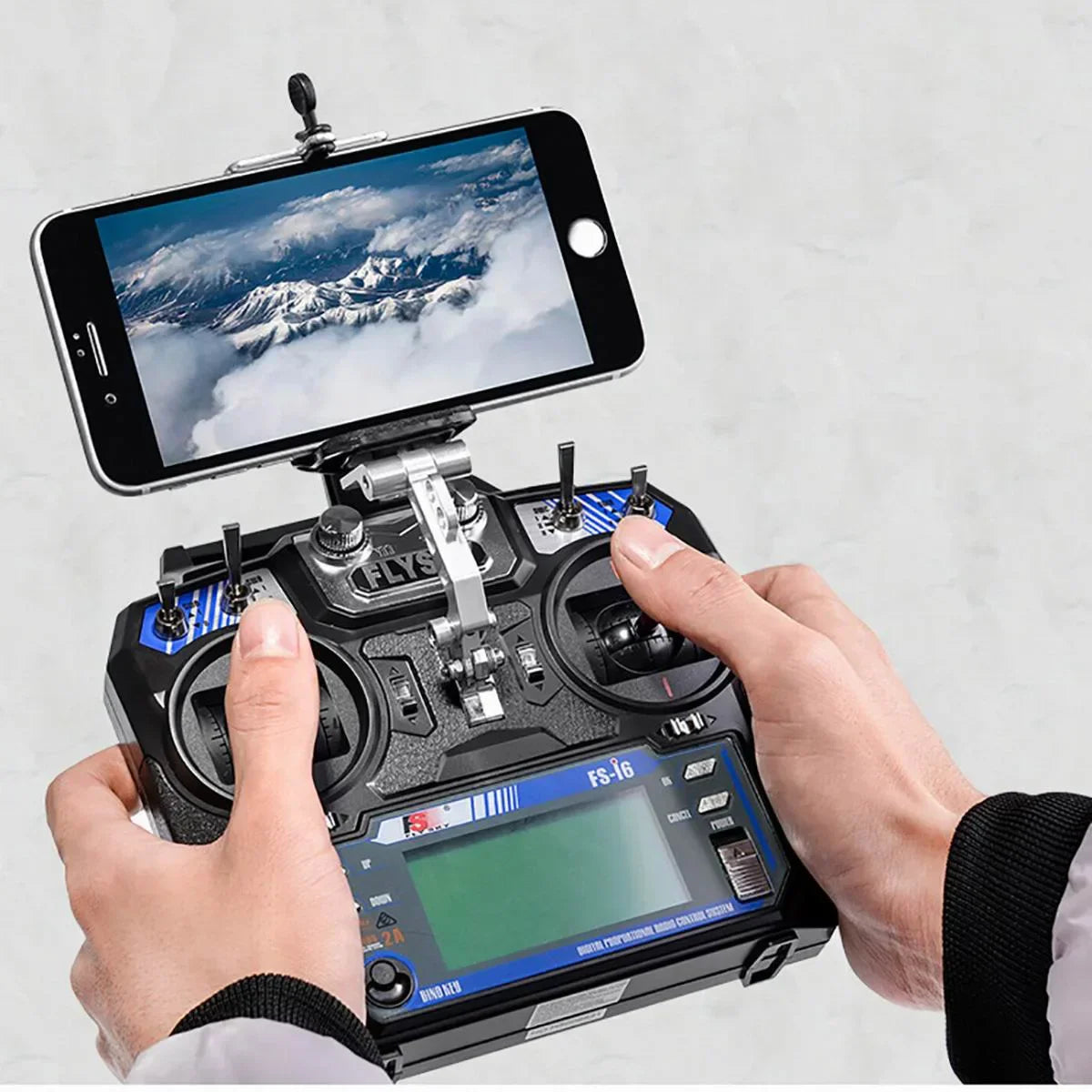 Monitor Phone Holder Clip Mount for FlySky FS-i6 / i6S RC Transmitter — Remote Controller & Drone Support Bracket