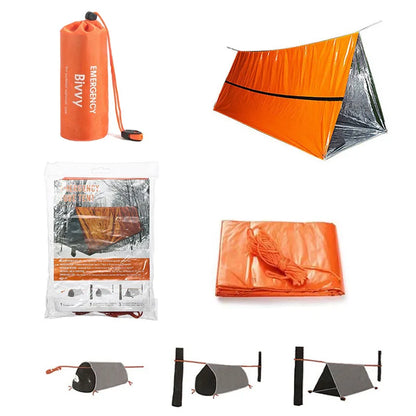 2-Person Emergency Survival Shelter Kit: Mylar Tube Tent Sleeping Bag - Waterproof Outdoor SOS Thermal Blanket - Reusable, Essential for Safety