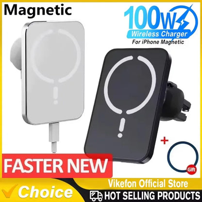 100W Magnetic Wireless Car Charger & Air Outlet Phone Holder — Fast Charging Station for iPhone 16/15/14/13/12 Pro Max