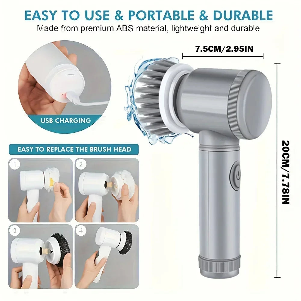 Cordless Electric Spin Scrubber with 6 Brush Heads - Versatile Cleaning Tool for Efficient Scrubbing