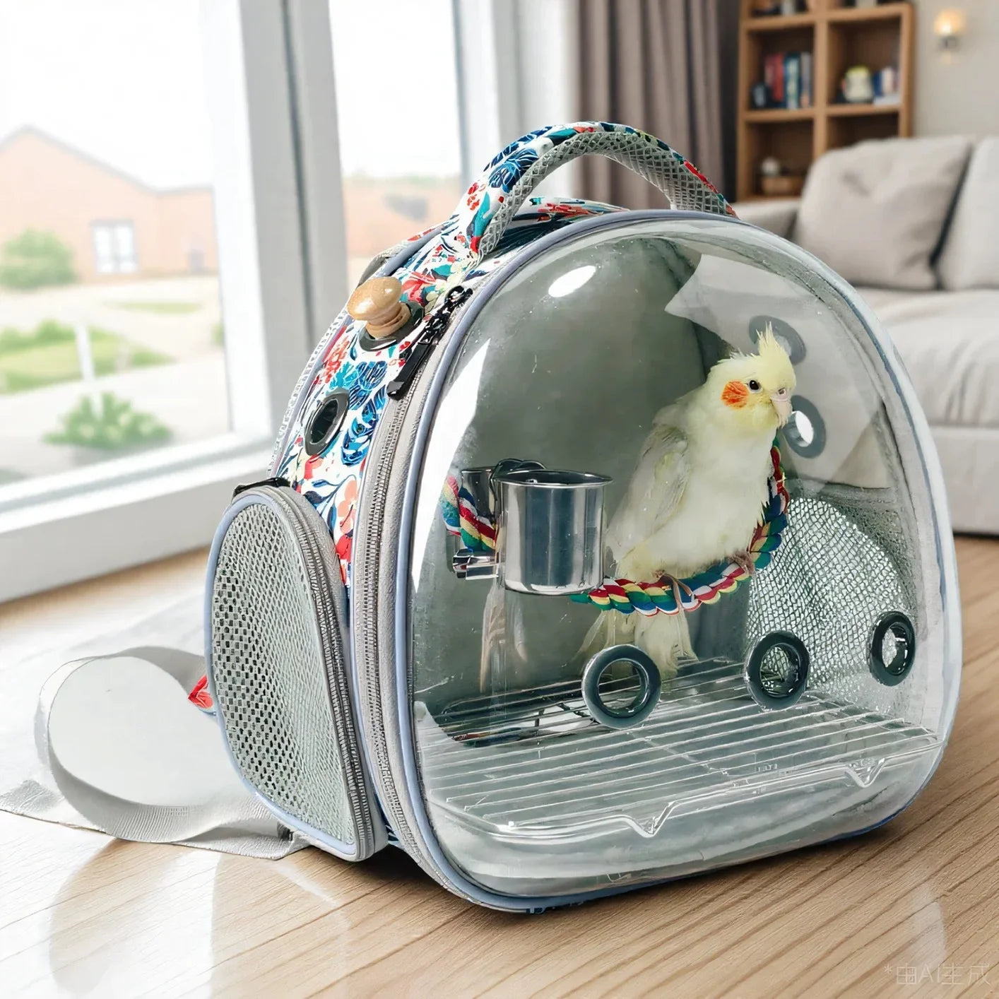 Bird Carrier Travel Backpack - Portable Acrylic Bubble Cage for Parrots and Small Birds, Outdoor Hiking & Travel Pet Bag