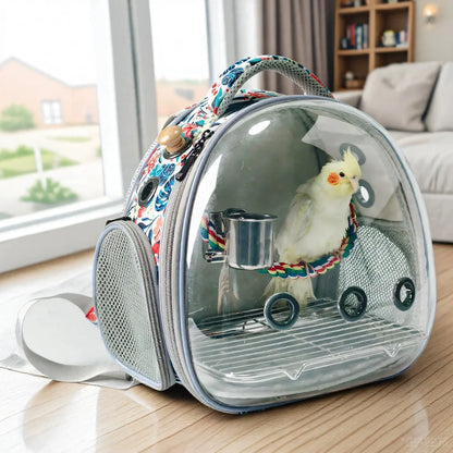 Bird Carrier Travel Backpack - Portable Acrylic Bubble Cage for Parrots and Small Birds, Outdoor Hiking & Travel Pet Bag
