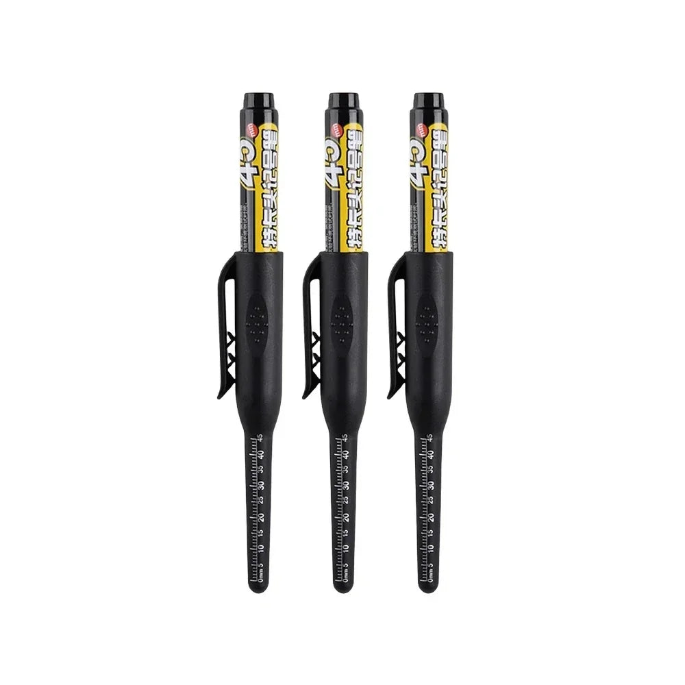 45mm Deep Hole Marker Pen - Waterproof Long Nib Carpenter Pen for Woodworking, Black/Blue/Red Ink
