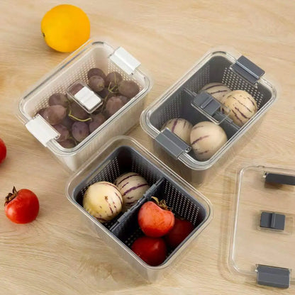 Refrigerator Preservation Storage Box - Drain Basket Containers Sealed Box for Vegetable and Fruit, Food Grade Drain Box