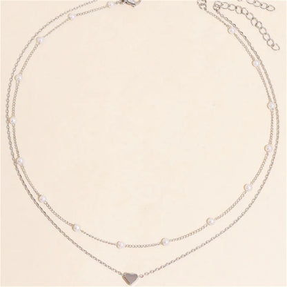 LATS Pearl Choker Necklace for Women – Double Layer Heart Pendant Jewelry Gift
