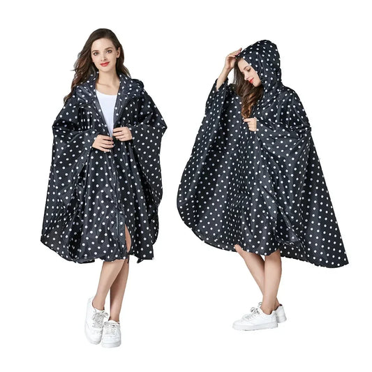 Women's Fashionable Waterproof Rain Poncho - Colorful Print, Hooded with Zipper, Stylish Raincoat