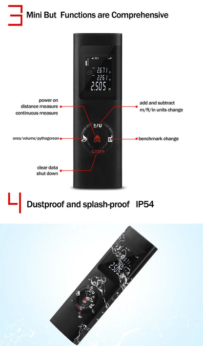 40M/60M Mini Smart Laser Distance Meter | Portable USB Rechargeable Infrared Rangefinder