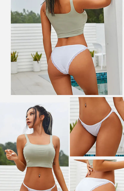 FINETOO 3pcs Women’s Lace Cotton Briefs — Solid, Comfortable, Breathable Soft Underwear & Lingerie