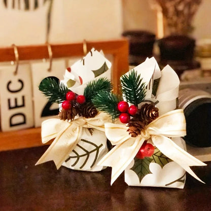 10pcs Artificial Pine Cones & Red Berries – Christmas Tree Toppers & Holiday Decor Set