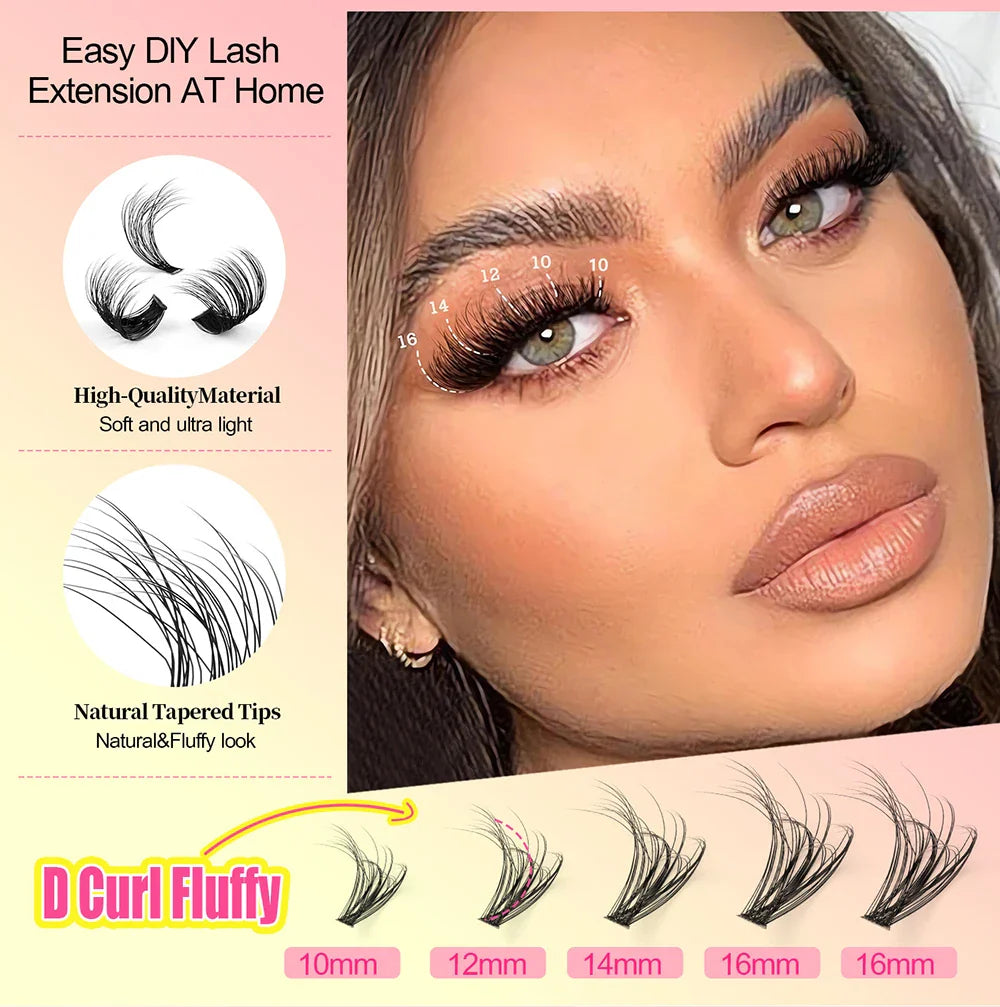Individual Cluster Lashes – 20-100D Natural Look DIY Eyelash Extensions, 280pcs Mixed Tray Volume Lashes