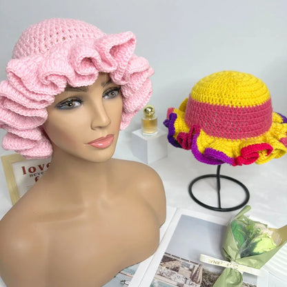 Handmade Crochet Conical Bucket Hat – Ruffled Brim Fisherman Hat for Women, Stylish Sun Protection Cap
