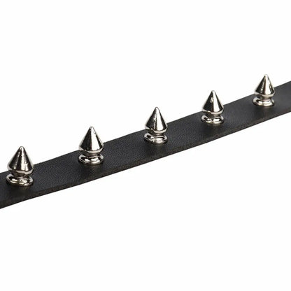 Black PU Leather Spike Choker Necklace – Studded Punk Gothic Biker Collar for Women & Men