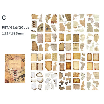 20 Sheets Vintage Scrapbooking Stickers, PET Material, Creative DIY Journal Collage, Journaling Supplies