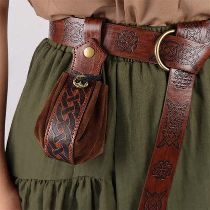 Medieval Elf Leaf Leather Belt Set – Glass Magic Bottle Case, Embossed Retro Leather Accessories for Halloween & Cosplay