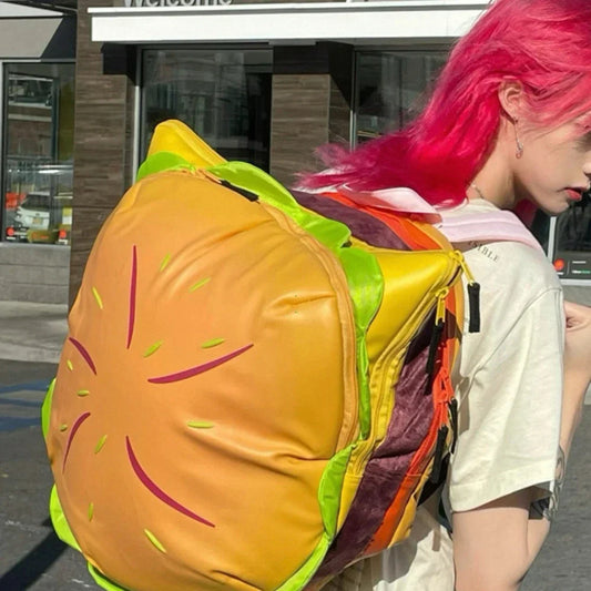 Stylish Hamburger PU Daypack Backpack – Casual Zipper Laptop Bag for Travel, Outdoor, and Unisex Use