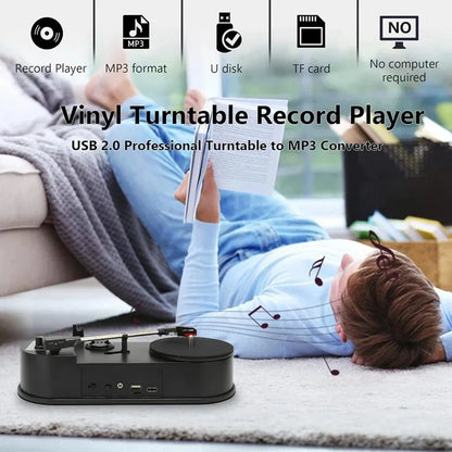 Portable 33/45RPM Phonograph Turntable — Vinyl to MP3 Converter with TF Card/USB & Built-in Speaker