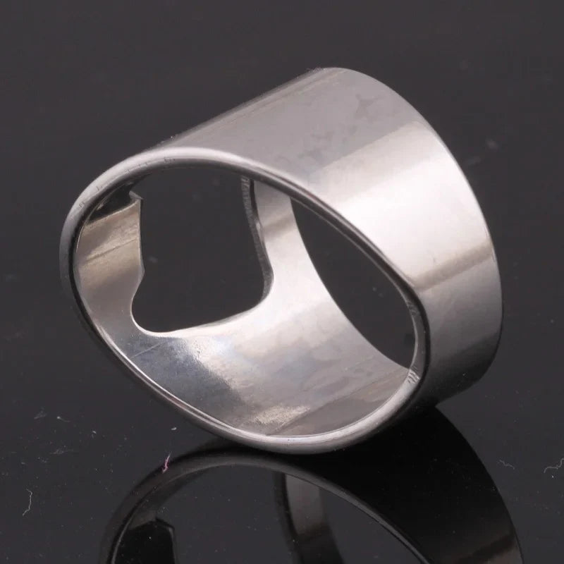 Stainless Steel Bottle Opener Ring - Finger Ring Corkscrew for Beer Cans - Cool Bar and Kitchen Gadget Gift