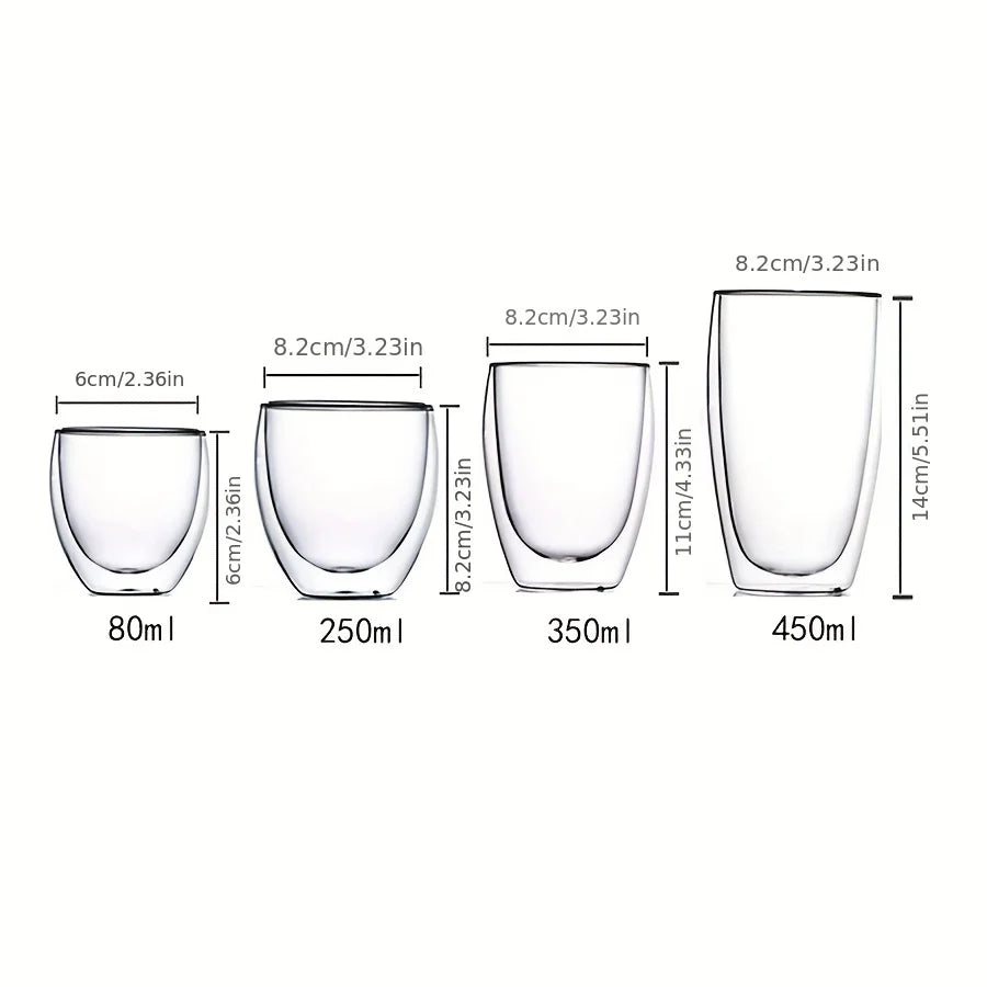 Double Wall Glass Cup – Heat Insulated, Transparent Handmade Drinkware – Mini Whisky Glasses and Espresso Coffee Mugs