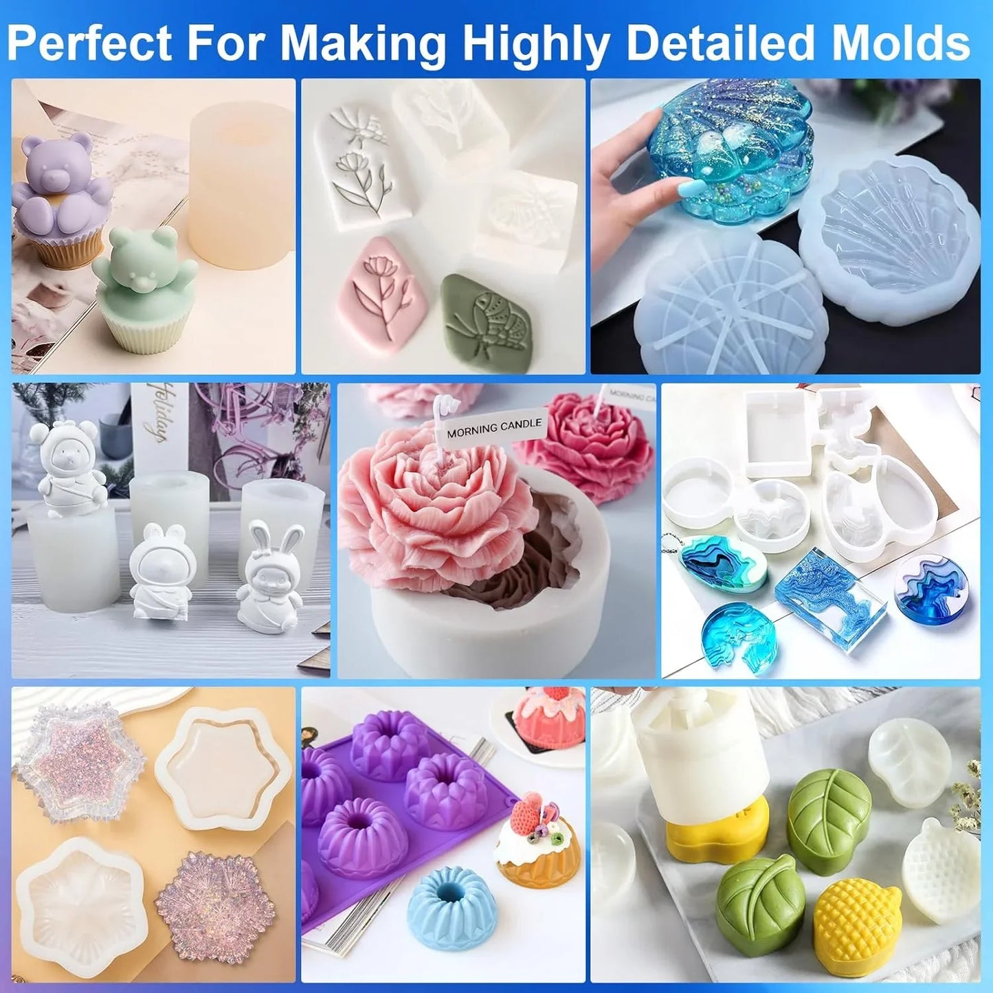 32oz Super Elastic Liquid Silicone Mold Making Kit – 1:1 Mix Ratio for Resin Casting, Candle & DIY Crafts (Translucent)