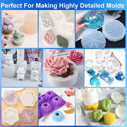 32oz Super Elastic Liquid Silicone Mold Making Kit – 1:1 Mix Ratio for Resin Casting, Candle & DIY Crafts (Translucent)