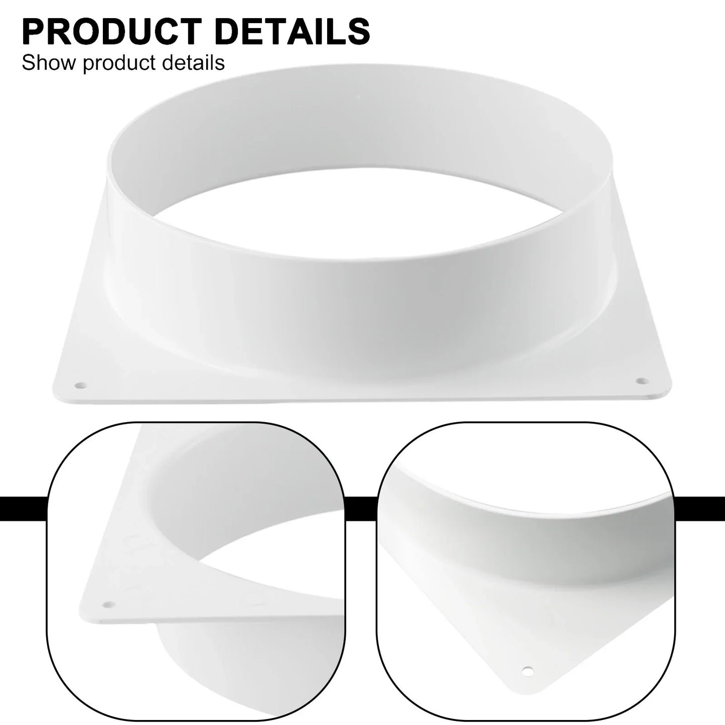 White Air Vent Duct Connector Flange – Straight Square Bottom Pipe for Easy Ventilation Duct Installation