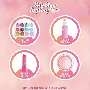 Pretend Makeup Playset, 10 Piece Non-Toxic Toy Cosmetics Set with Eyeshadow Palette, Lipstick, and Applicators (Not Real Makeup)