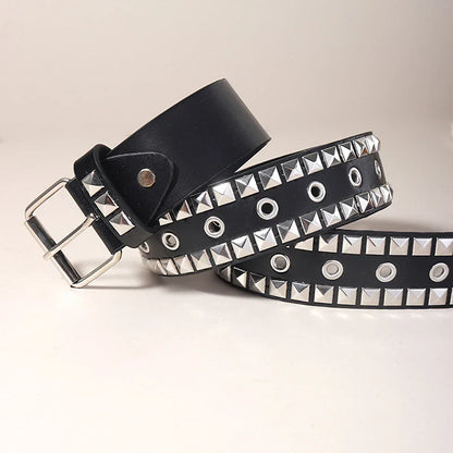 Punk Girl Bullet Rivet Belt — Goth-Inspired Leather Waistband, Fashionable Statement Accessory
