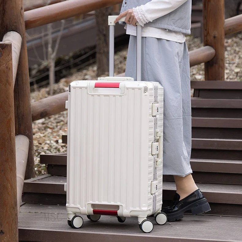 30-Inch Five-Wheel Aluminum Frame Suitcase — Multifunctional Cabin Luggage with Password Lock, USB Port & Cup Holder