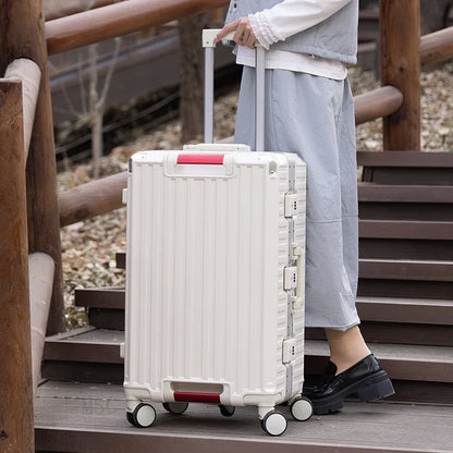 30-Inch Five-Wheel Aluminum Frame Suitcase — Multifunctional Cabin Luggage with Password Lock, USB Port & Cup Holder