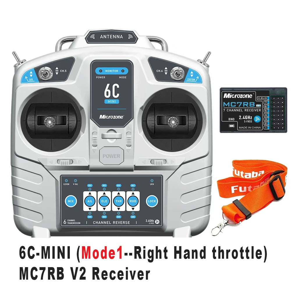 MicroZone MC6C-Mini V2 2.4G 6CH RC Controller — MC7RB Receiver for Fixed-Wing, Car, Boat & Airplane Toys