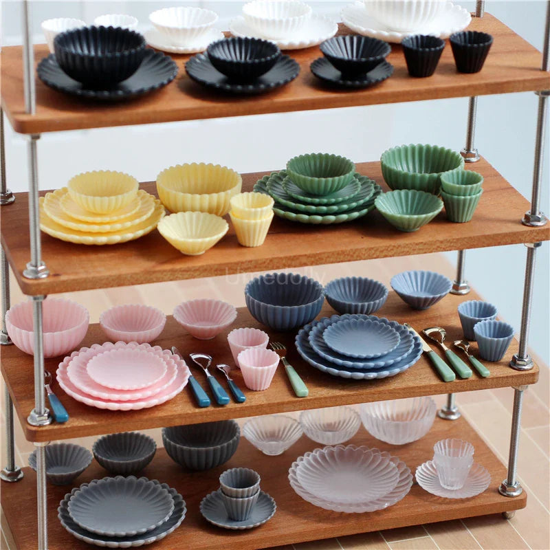 8PCS 1:6 Miniature Dollhouse Tableware Set – Mini Bowls & Plates for Blythe & BJD Dolls