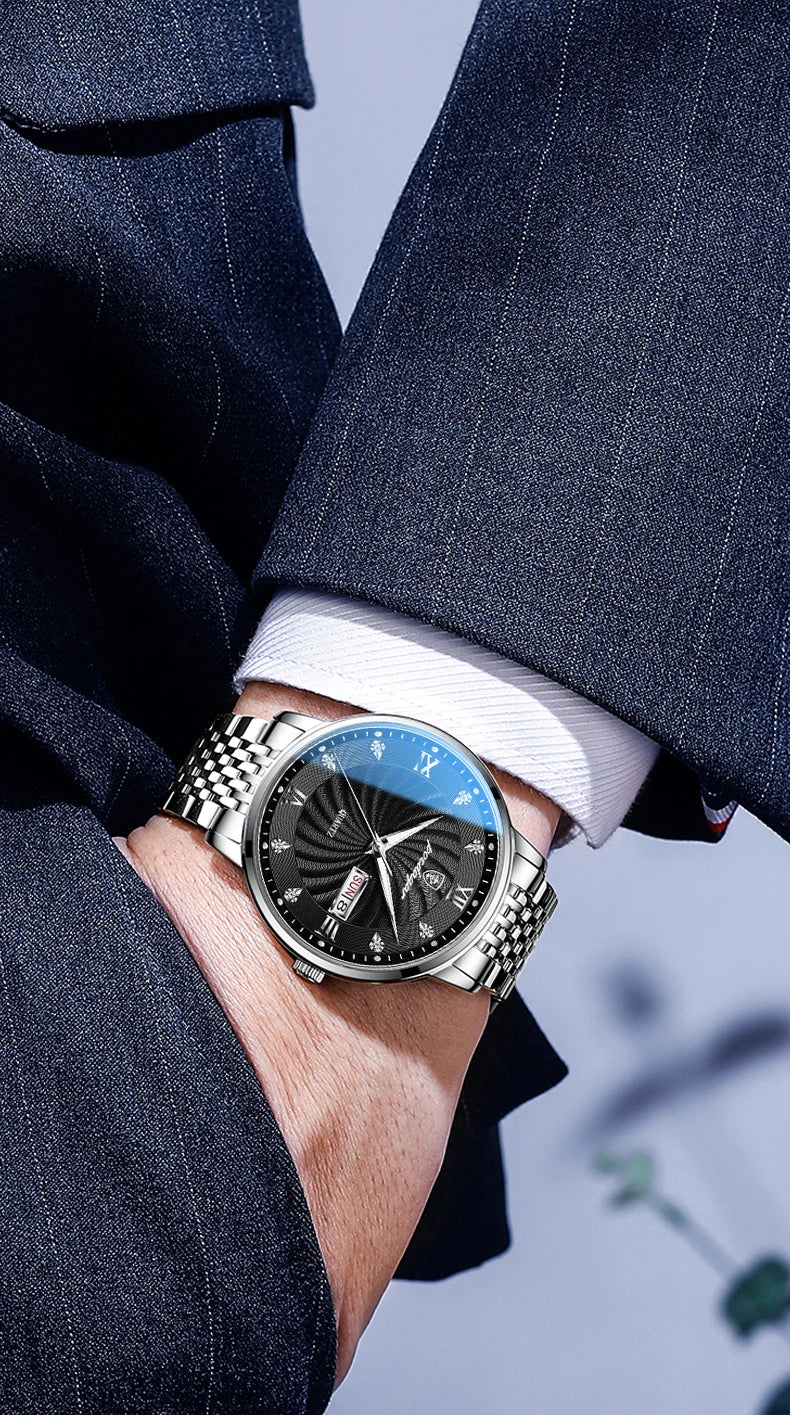 POEDAGAR Luxury Men's Watch — Waterproof Luminous Quartz Wristwatch with Date & Week, Stainless Steel Sports Fashion