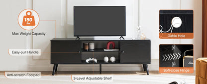 Wooden Fireplace TV Stand for 60 Inch TV – Living Room Entertainment Center with Adjustable Shelf & 2 Storage Cabinets