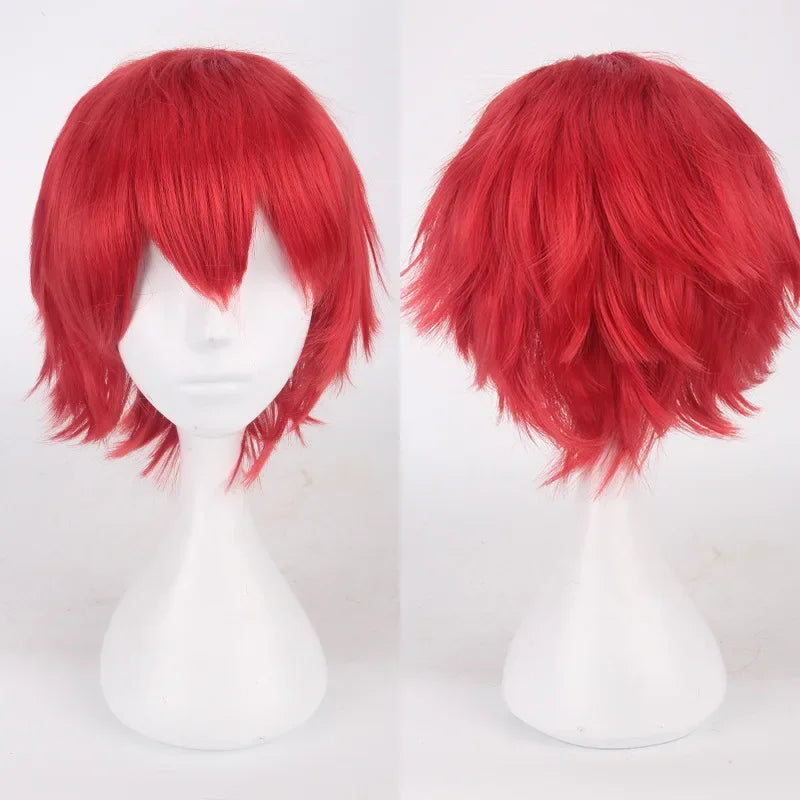Unisex Synthetic Anime Cosplay Wig – Short Straight Heat-Resistant Hair in Red, White, Pink, Gray & Brown