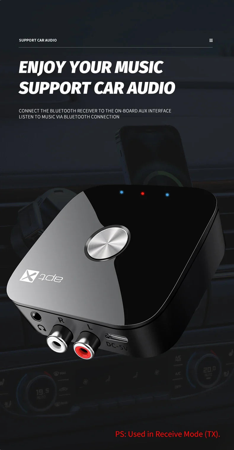APTX Bluetooth 5.4 Audio Transmitter & Receiver | aptX Adaptive/HD/LL, 3.5mm AUX, 2-in-1 Wireless HiFi Stereo Adapter with Mic