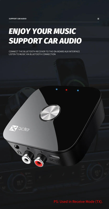 APTX Bluetooth 5.4 Audio Transmitter & Receiver | aptX Adaptive/HD/LL, 3.5mm AUX, 2-in-1 Wireless HiFi Stereo Adapter with Mic