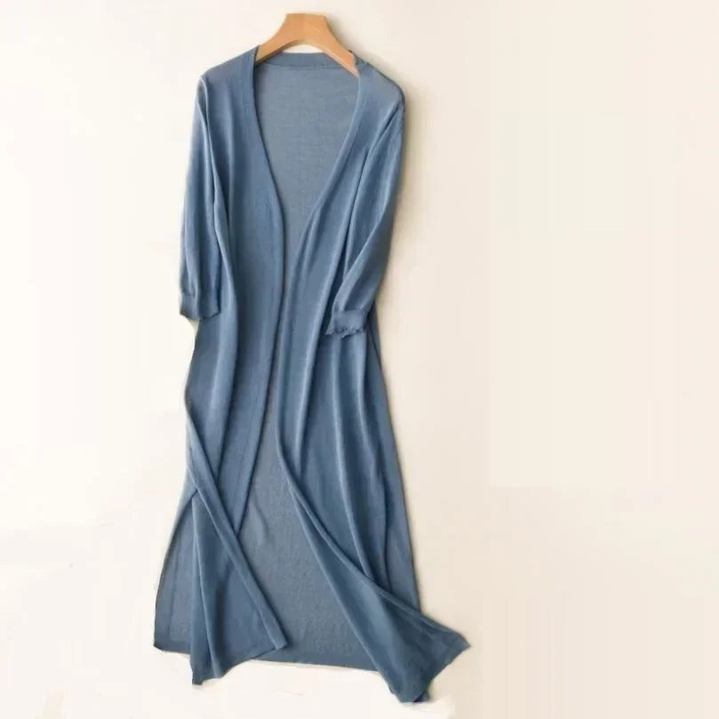 2024 Korean Women's Casual Long Sun Protection Cardigan – Soft, Comfortable, Loose Fit, Solid Color, Free Size Thin Sweater