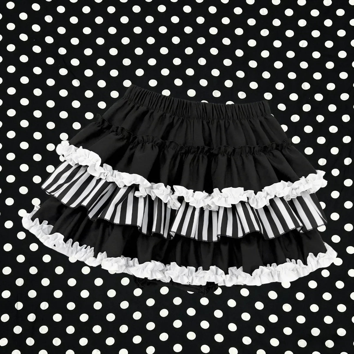 Y2K Gothic Ruffle Skirt - Black & White Polka Dot Punk Lolita Mini Skirt