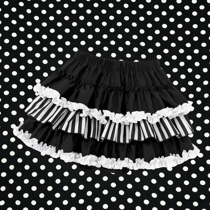 Y2K Gothic Ruffle Skirt - Black & White Polka Dot Punk Lolita Mini Skirt