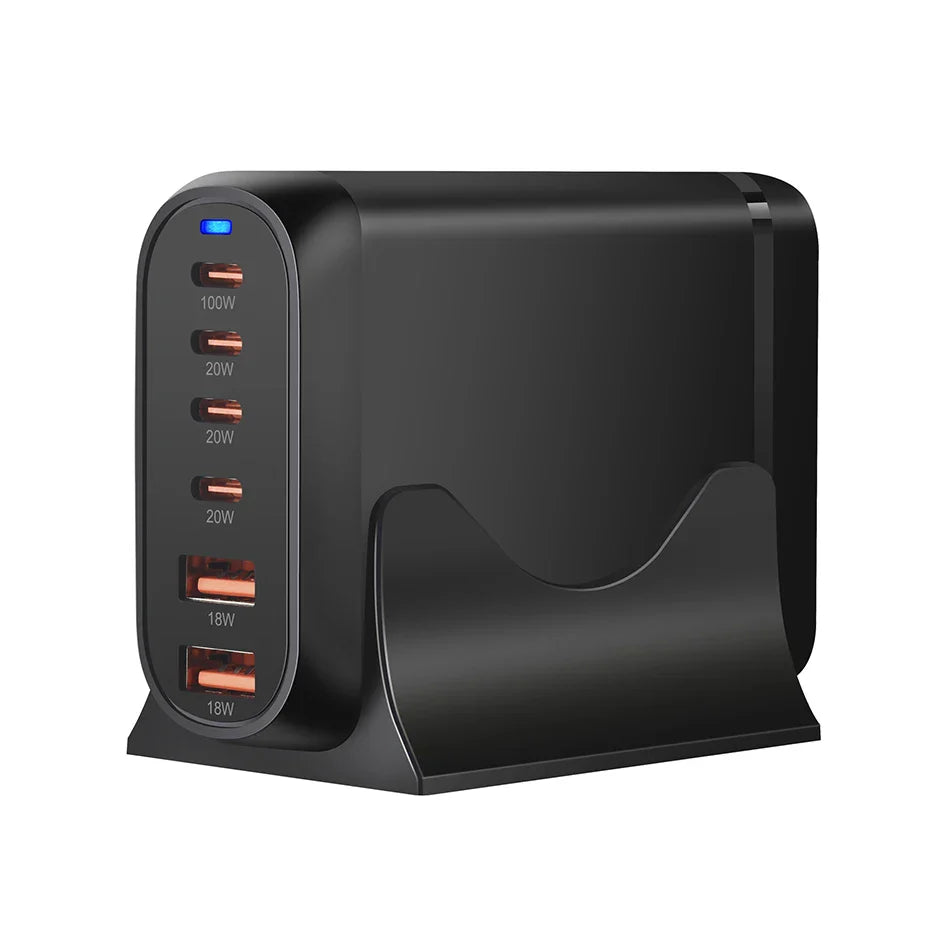 UHOMEBUY 200W GaN Desktop Charger - 6-Port USB Type C with 100W PD & Quick Charge 3.0 Fast Mobile Charger