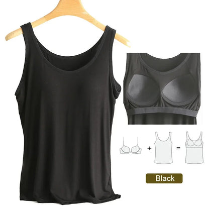 Women’s Modal Plus Size Tank Top - Soft Built-In Chest Pad Camisole with Comfortable Integrated Wear-Free Support