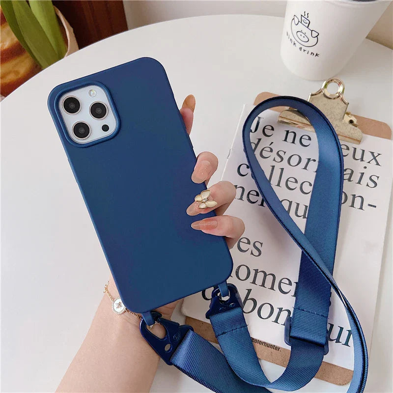 Crossbody Lanyard Silicone Soft Case for iPhone – Shockproof Necklace Strap Cover for iPhone 7–15 Pro Max, XR, XS, X, 11–14
