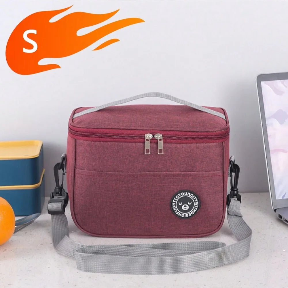 Insulated Handheld Lunch Bag with Shoulder Strap – Thickened Waterproof Student Lunch Box Tote