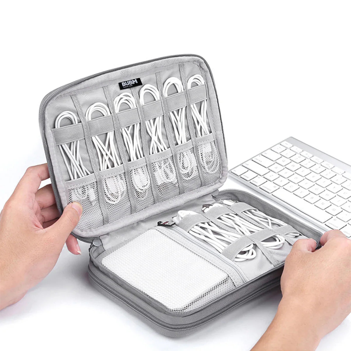 Portable Travel Data Cable Storage Bag – Double Layer Power Bank, U-Disk & Earphone Organizer