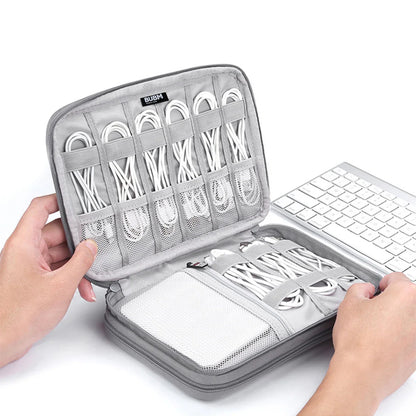 Portable Travel Data Cable Storage Bag – Double Layer Power Bank, U-Disk & Earphone Organizer