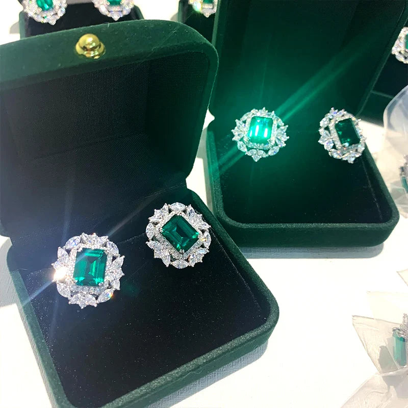 Huitan Luxury Women’s Ear Studs – Bright Green Zirconia Earrings, Delicate Design for Anniversary, Party & Jewelry Accessories