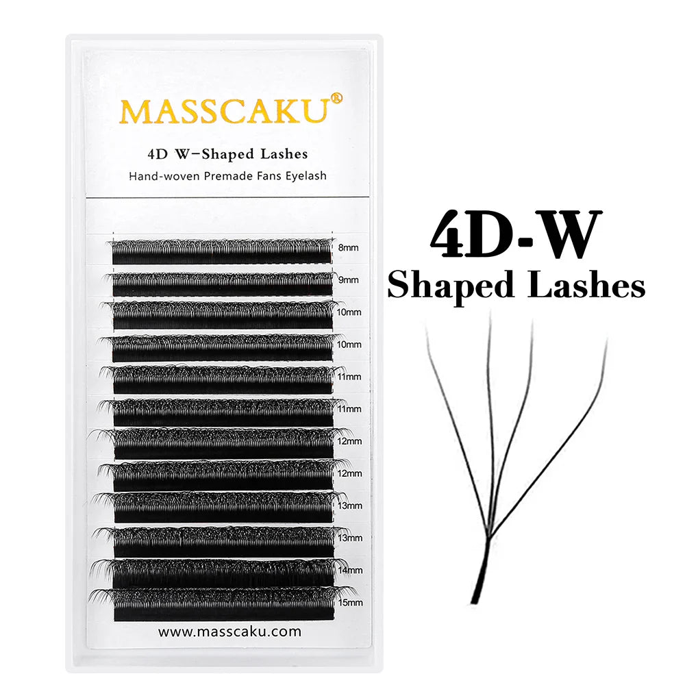 MASSCAKU 12 Lines Premium Mink 3D–6D W Shape Pre-Made Lash Extensions – Soft Natural False Eyelash Extension Supplies