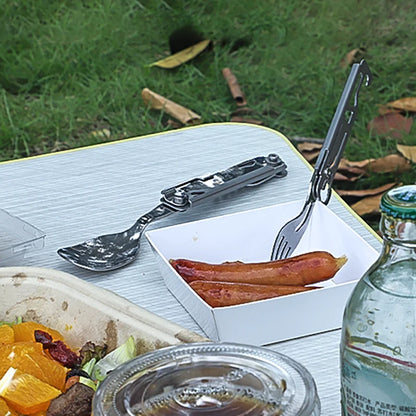 Outdoor Multi-Function Portable Tableware - Foldable Cutlery Set with Knife, Fork, Spoon, and Bottle Opener for Camping